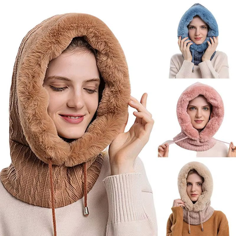 Women 3 In1 Knitted Caps Winter Warmer Unisex Hooded Hat Neck Collar Scarf Cap for Men&Women Ski Beanie Hats Cold Hat Balaclava