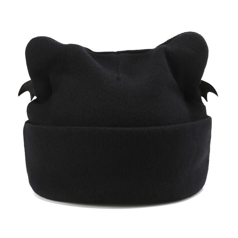 Gothic Cat Ear Beanie with Punk Chain & Bat Charm