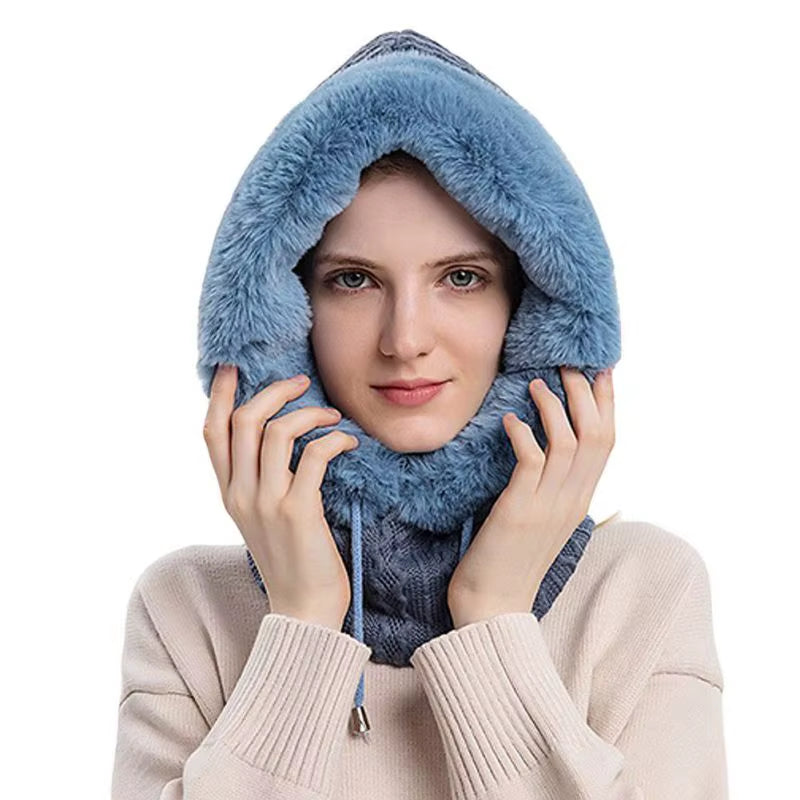 Women 3 In1 Knitted Caps Winter Warmer Unisex Hooded Hat Neck Collar Scarf Cap for Men&Women Ski Beanie Hats Cold Hat Balaclava