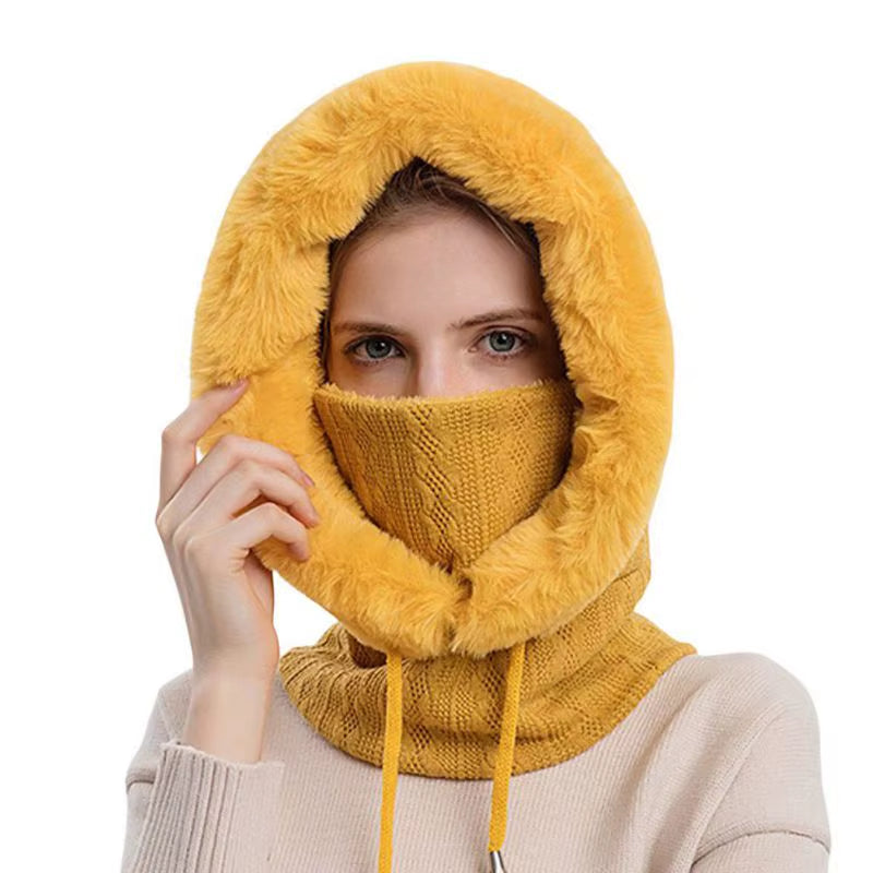 Women 3 In1 Knitted Caps Winter Warmer Unisex Hooded Hat Neck Collar Scarf Cap for Men&Women Ski Beanie Hats Cold Hat Balaclava