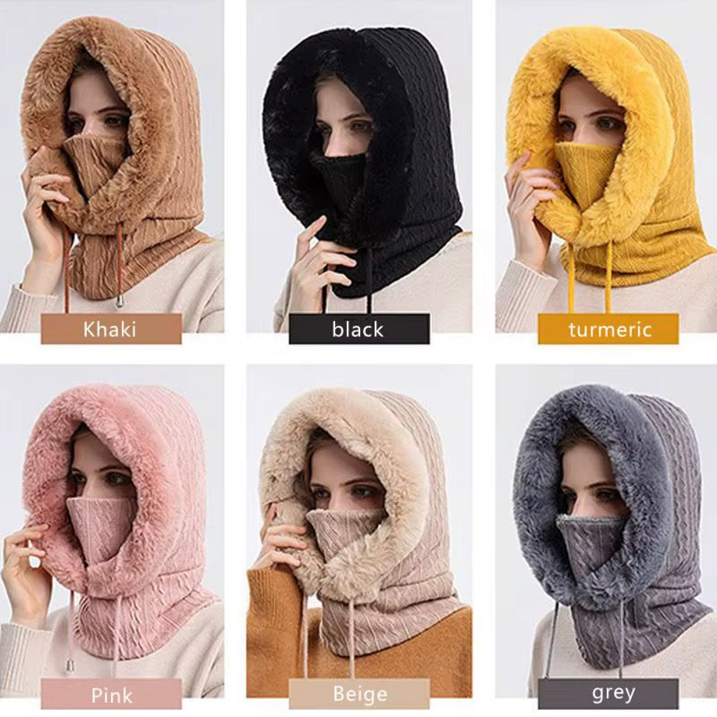 Women 3 In1 Knitted Caps Winter Warmer Unisex Hooded Hat Neck Collar Scarf Cap for Men&Women Ski Beanie Hats Cold Hat Balaclava