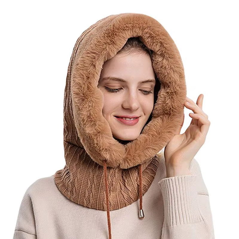 Women 3 In1 Knitted Caps Winter Warmer Unisex Hooded Hat Neck Collar Scarf Cap for Men&Women Ski Beanie Hats Cold Hat Balaclava