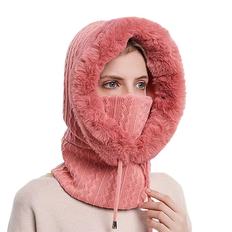 Women 3 In1 Knitted Caps Winter Warmer Unisex Hooded Hat Neck Collar Scarf Cap for Men&Women Ski Beanie Hats Cold Hat Balaclava