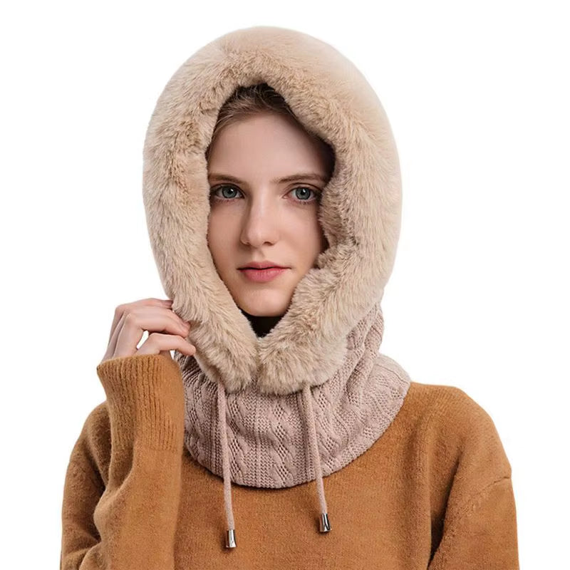 Women 3 In1 Knitted Caps Winter Warmer Unisex Hooded Hat Neck Collar Scarf Cap for Men&Women Ski Beanie Hats Cold Hat Balaclava