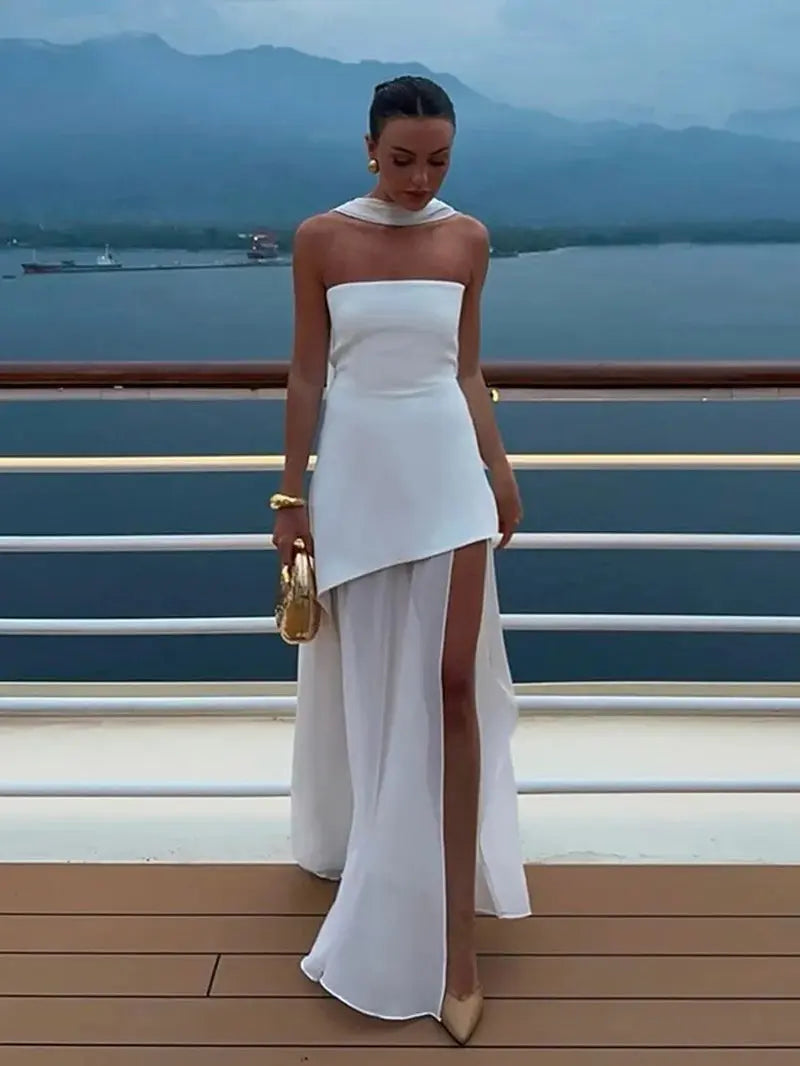 Graceful Allure: Elegant Pleated Backless Sleeveless Maxi Dress