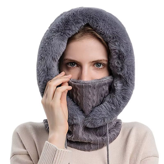 Women 3 In1 Knitted Caps Winter Warmer Unisex Hooded Hat Neck Collar Scarf Cap for Men&Women Ski Beanie Hats Cold Hat Balaclava